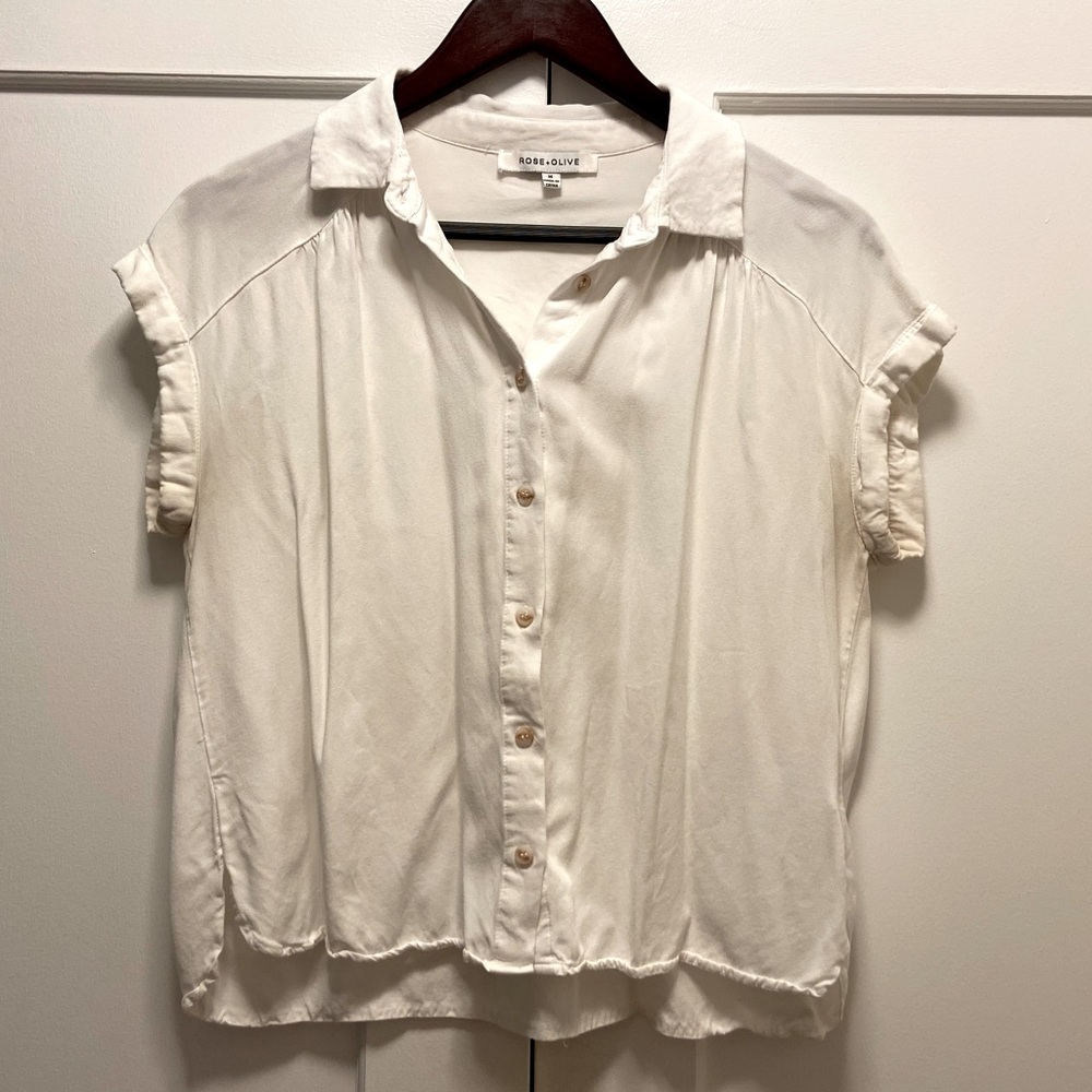 White short sleeve button up top